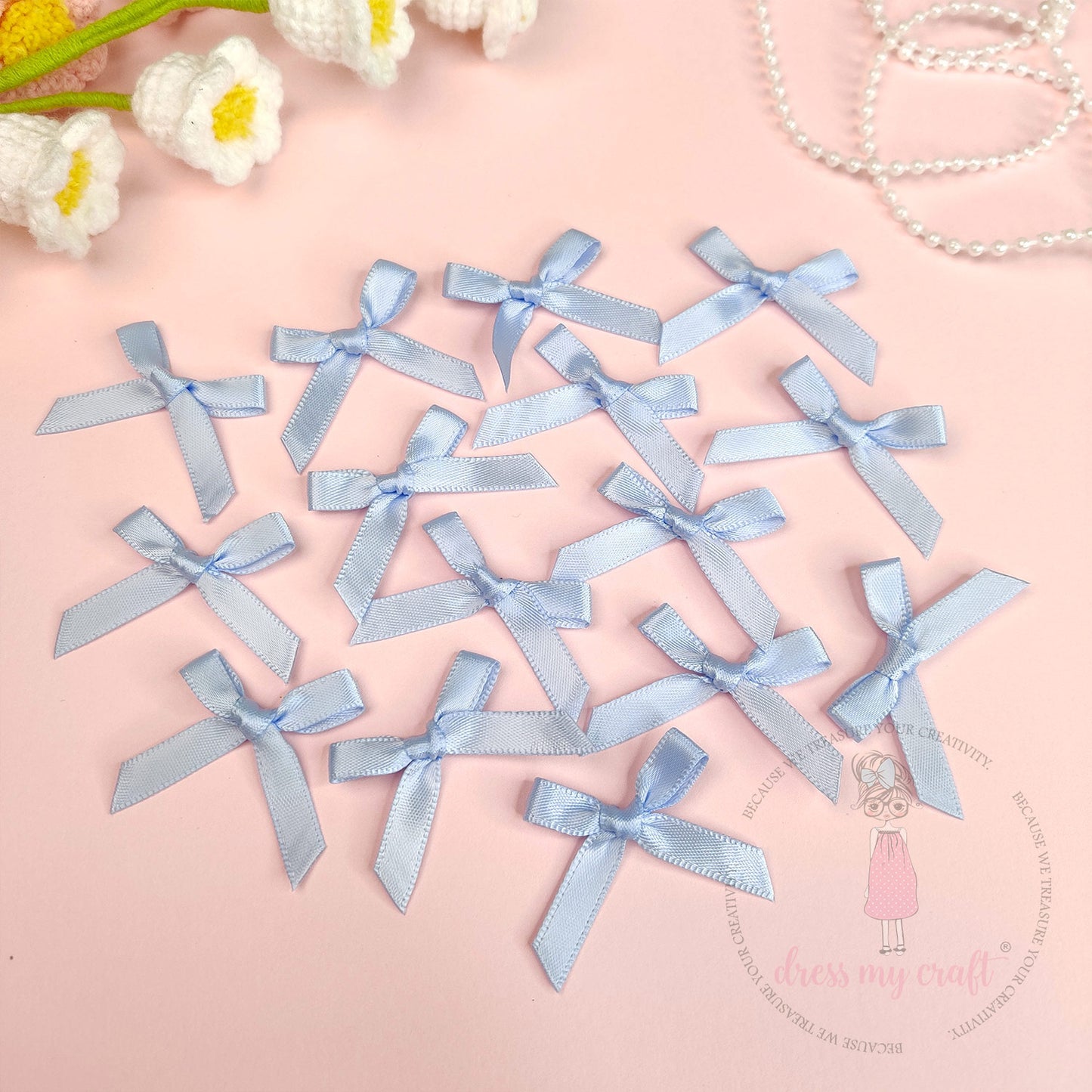 Satin Ribbon Bows - Ice Blue (Pack Of 10)