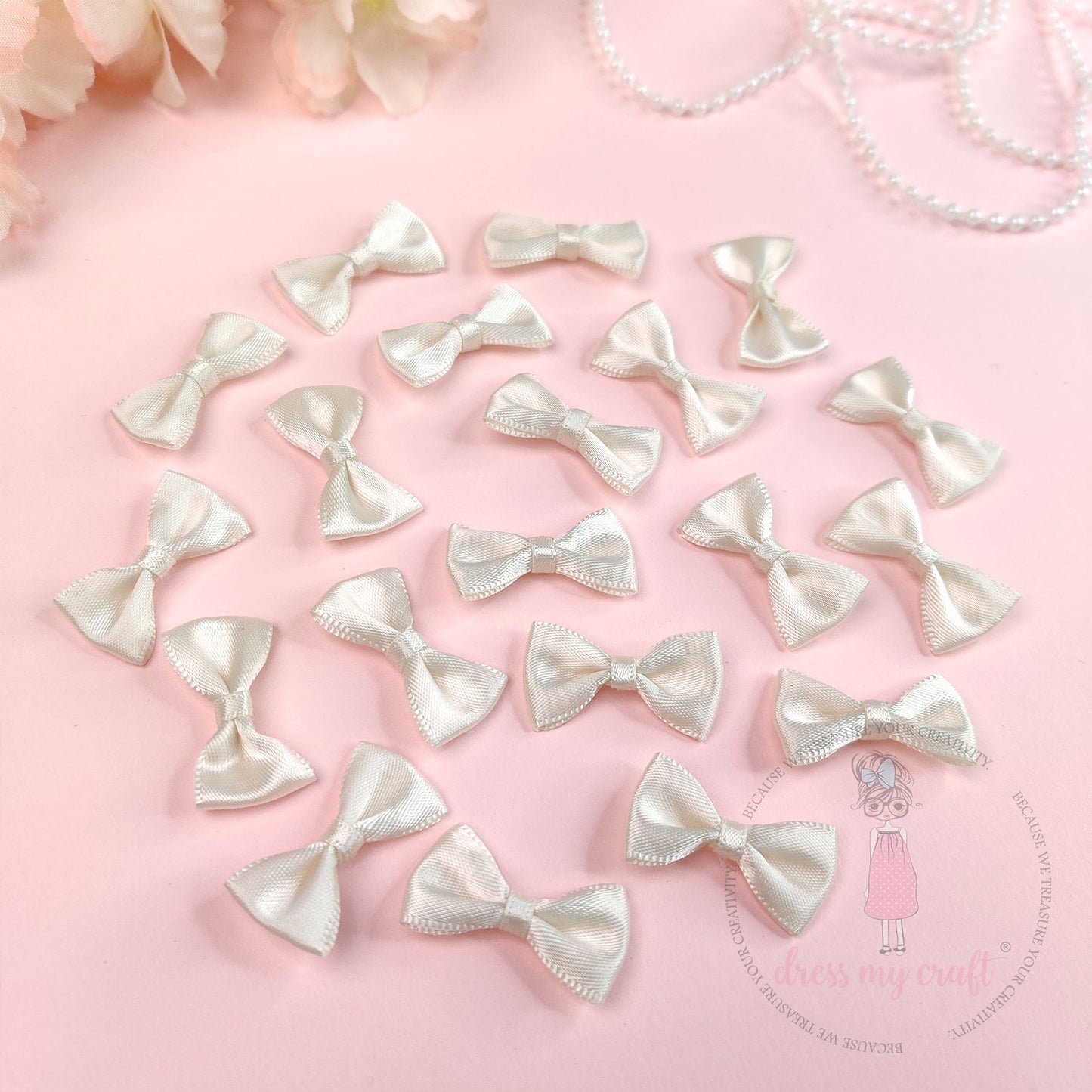 Puffy Satin Bows - Ivory (Pack Of 10)