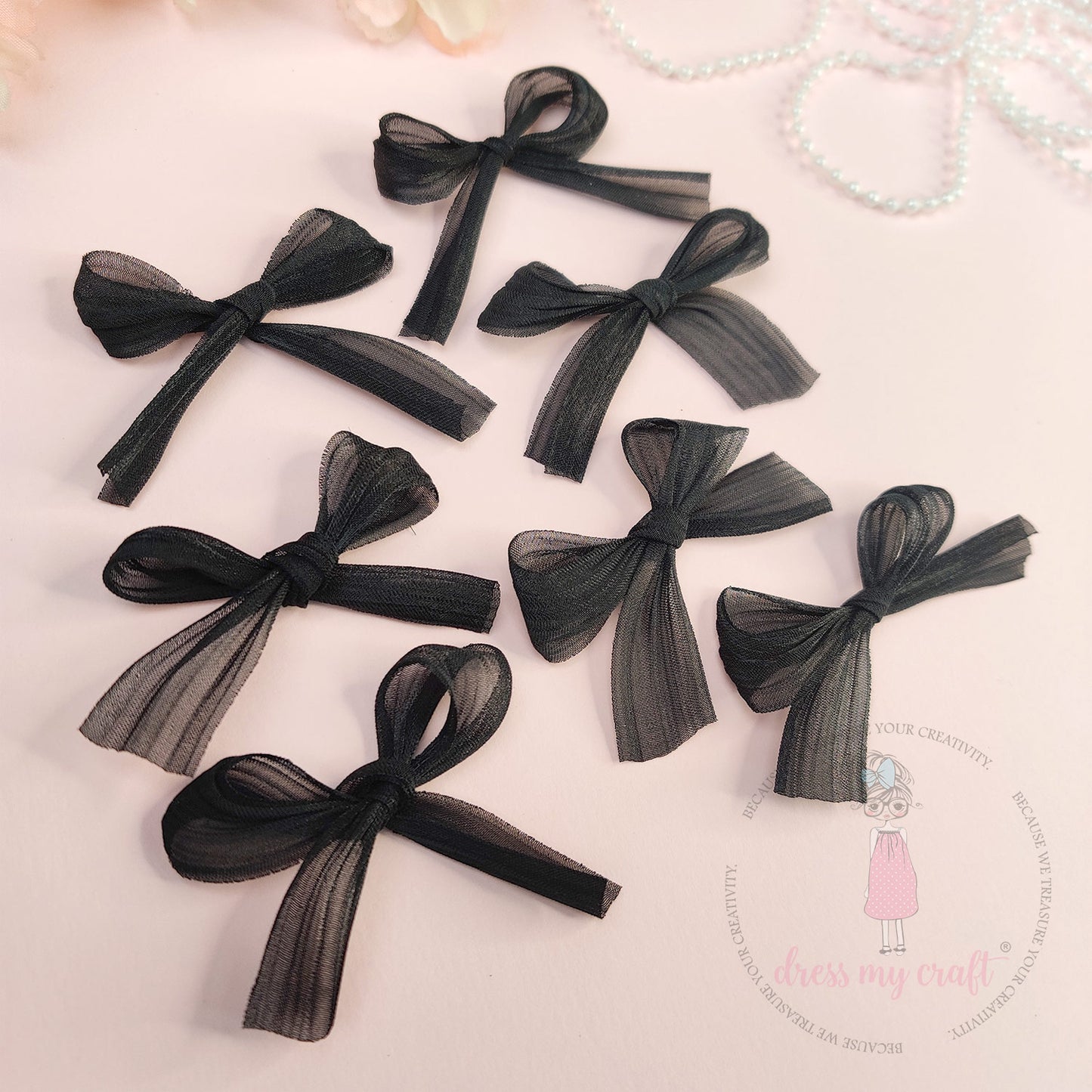 Metallic Silk Bows - Black (Pack Of 10)