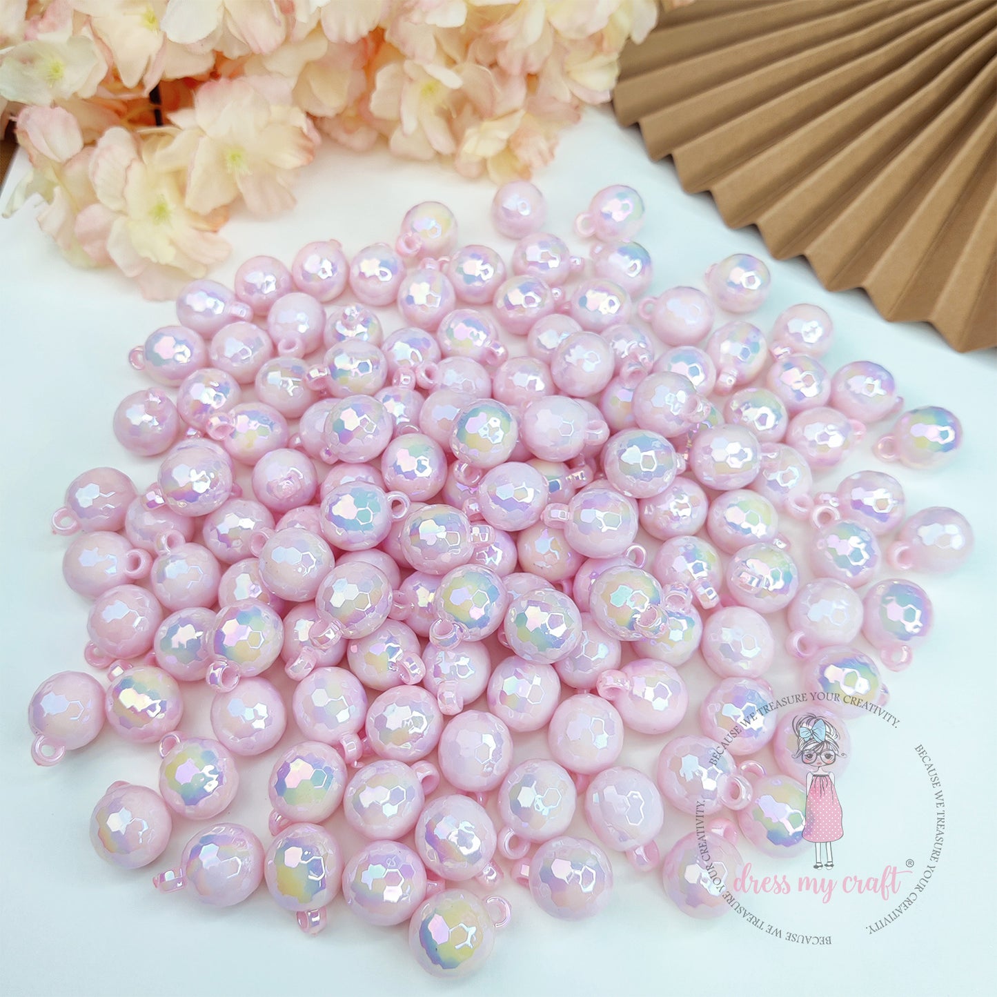 Holographic Beads With Loop - Pink