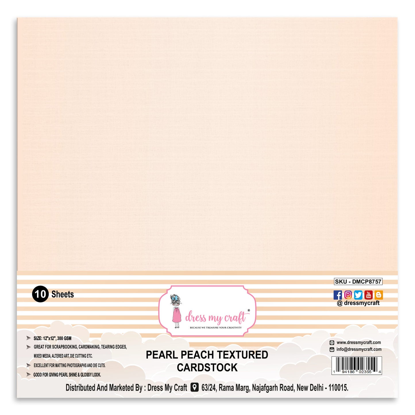 Pearl Peach Textured Cardstock - 12" x 12" (Pack of 10 Sheets)