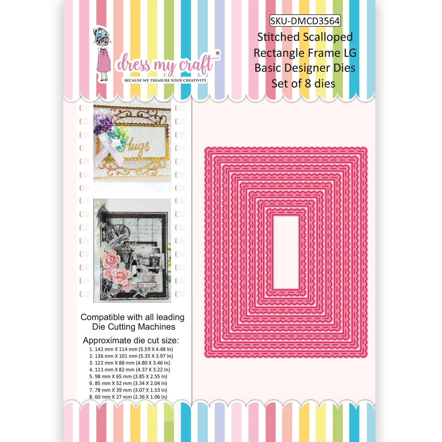 Stitched Scalloped Rectangle Frame LG - Basic Designer Die