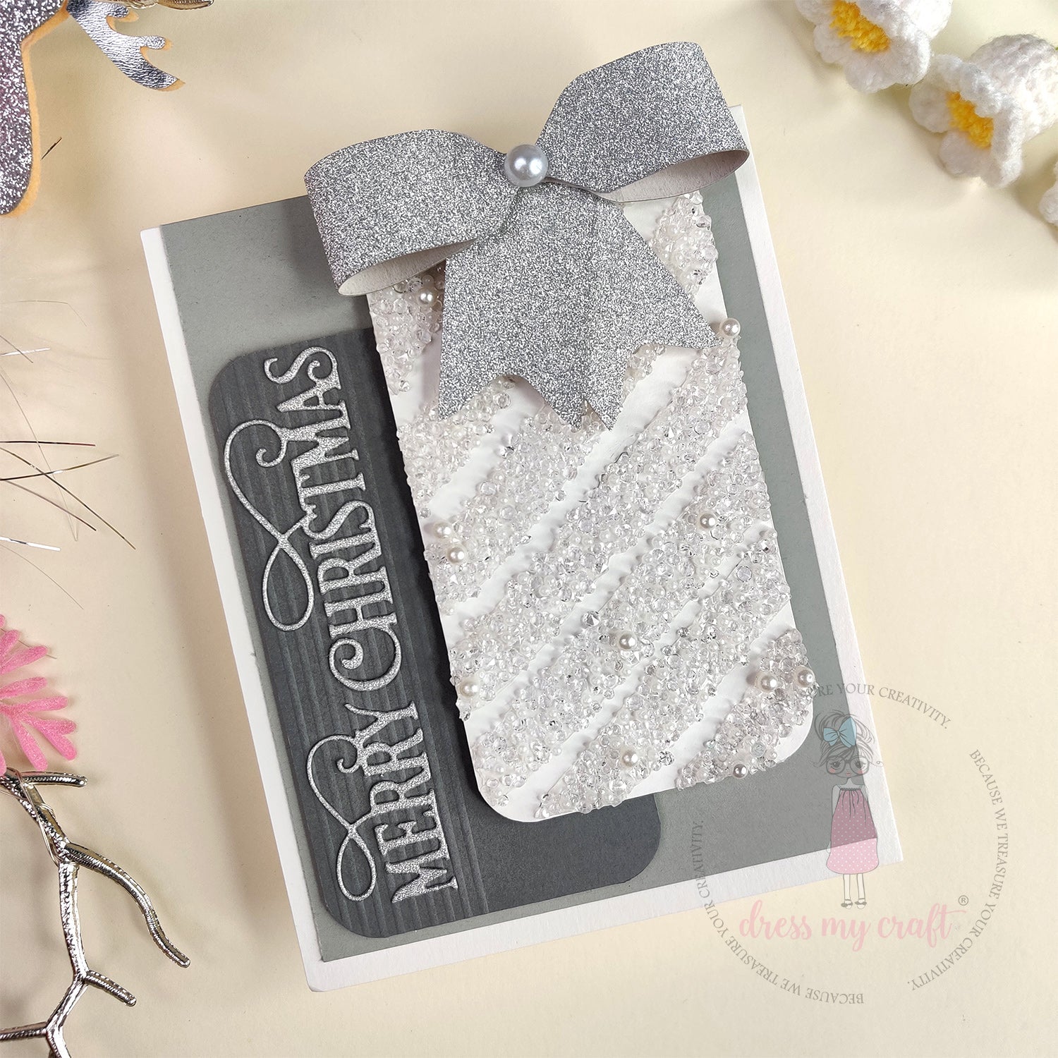 Elegant Silver & White Merry Christmas Card