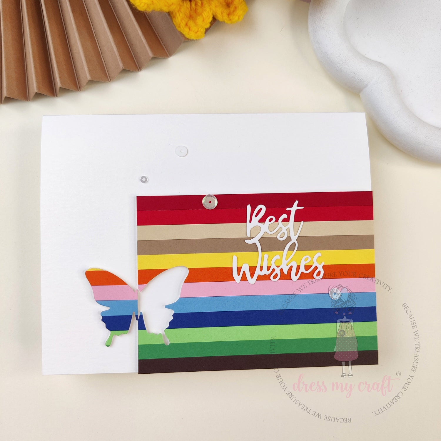 Rainbow Wishes – Handmade Greeting Card with Butterfly Cutout