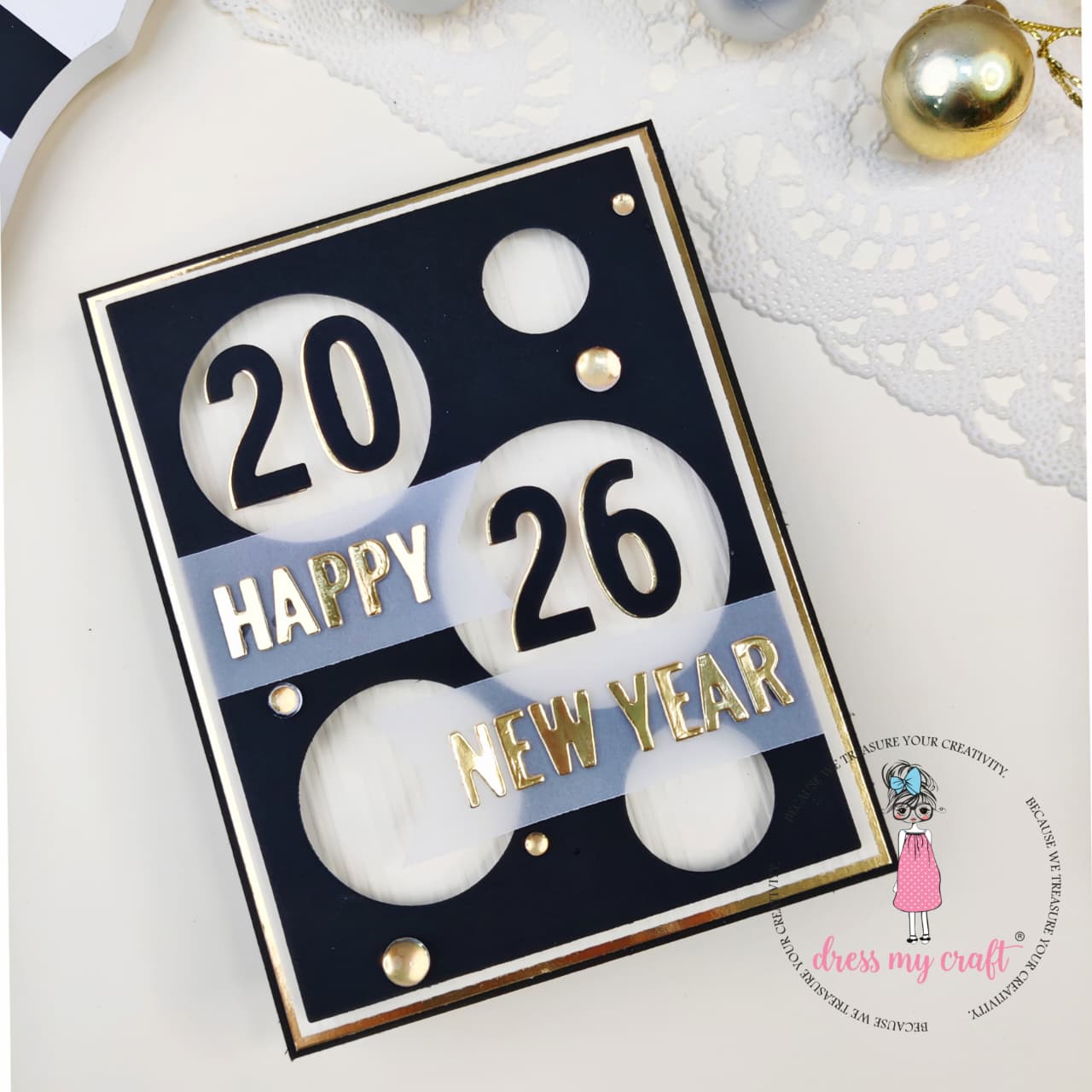 Black & Gold “Happy New Year 2026” Handmade Card