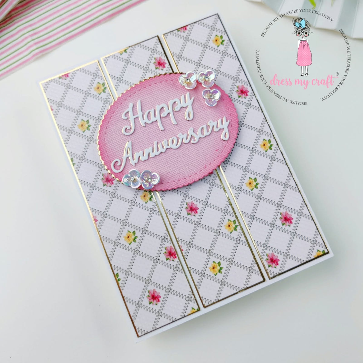 Pink Elegance Happy Anniversary Card