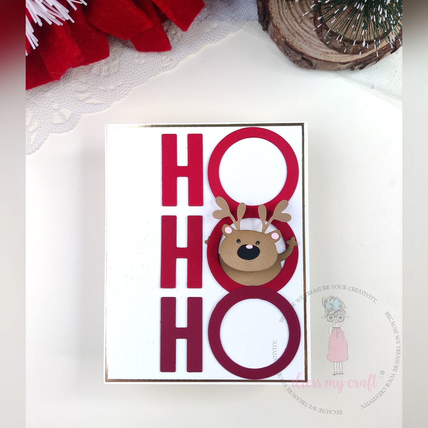 HO HO HO – Peek-a-Boo Reindeer Christmas Card
