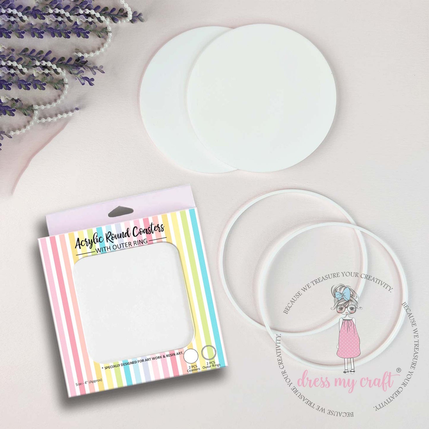 Acrylic Round Coasters With Outer Ring