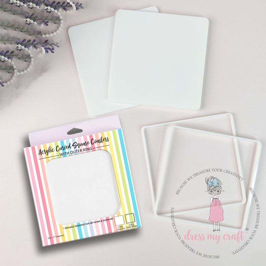 Acrylic Curved Square Coasters With Outer Ring