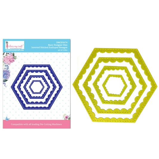 Inverted Stitched Scalloped Hexagon - Basic Designer Dies