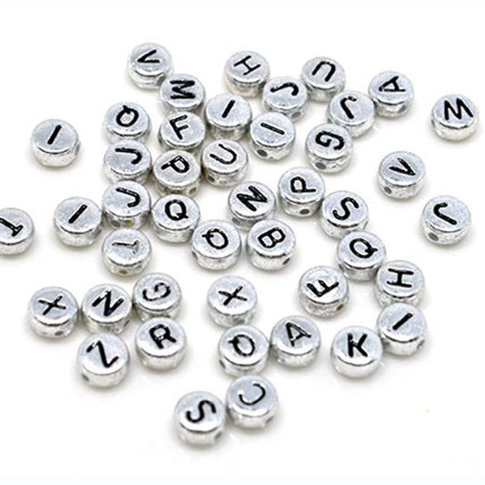 Silver Round Letter Beads