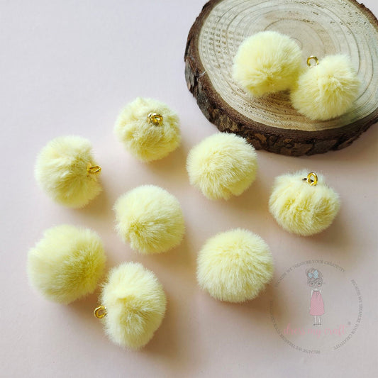 Pastel Pom Poms With Loop - Light Yellow