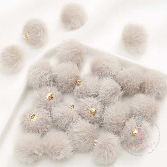 Pastel Pom Poms With Loop - Light Brown
