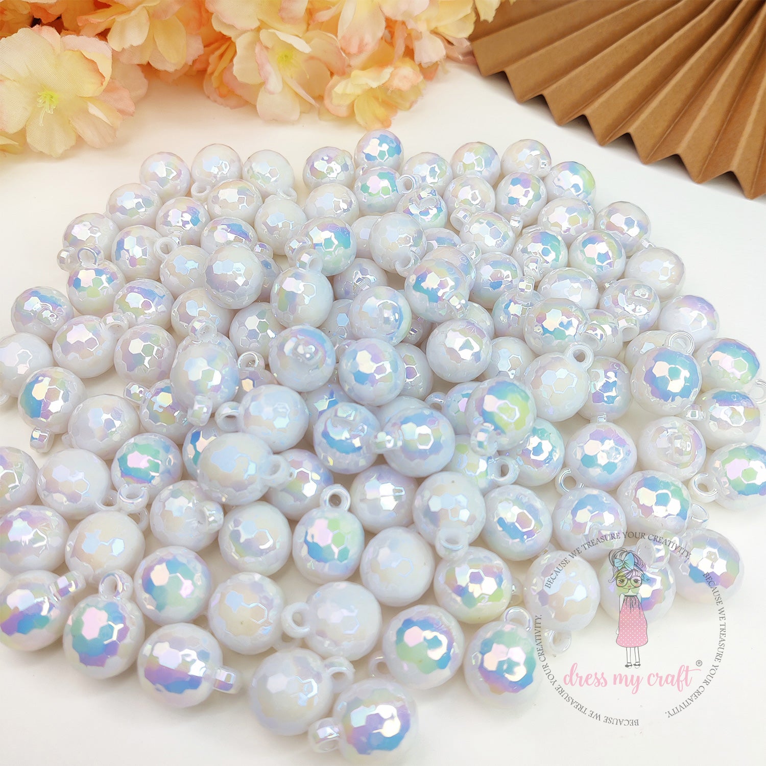Holographic Beads With Loop - White Holographic Beads With Loop - White