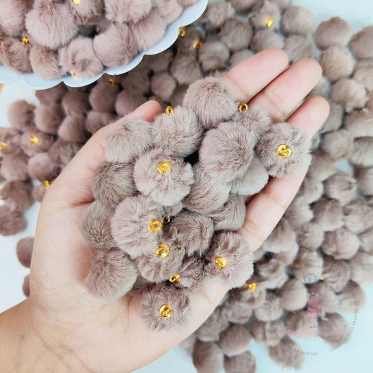 Pastel Pom Poms With Loop - Dark Brown