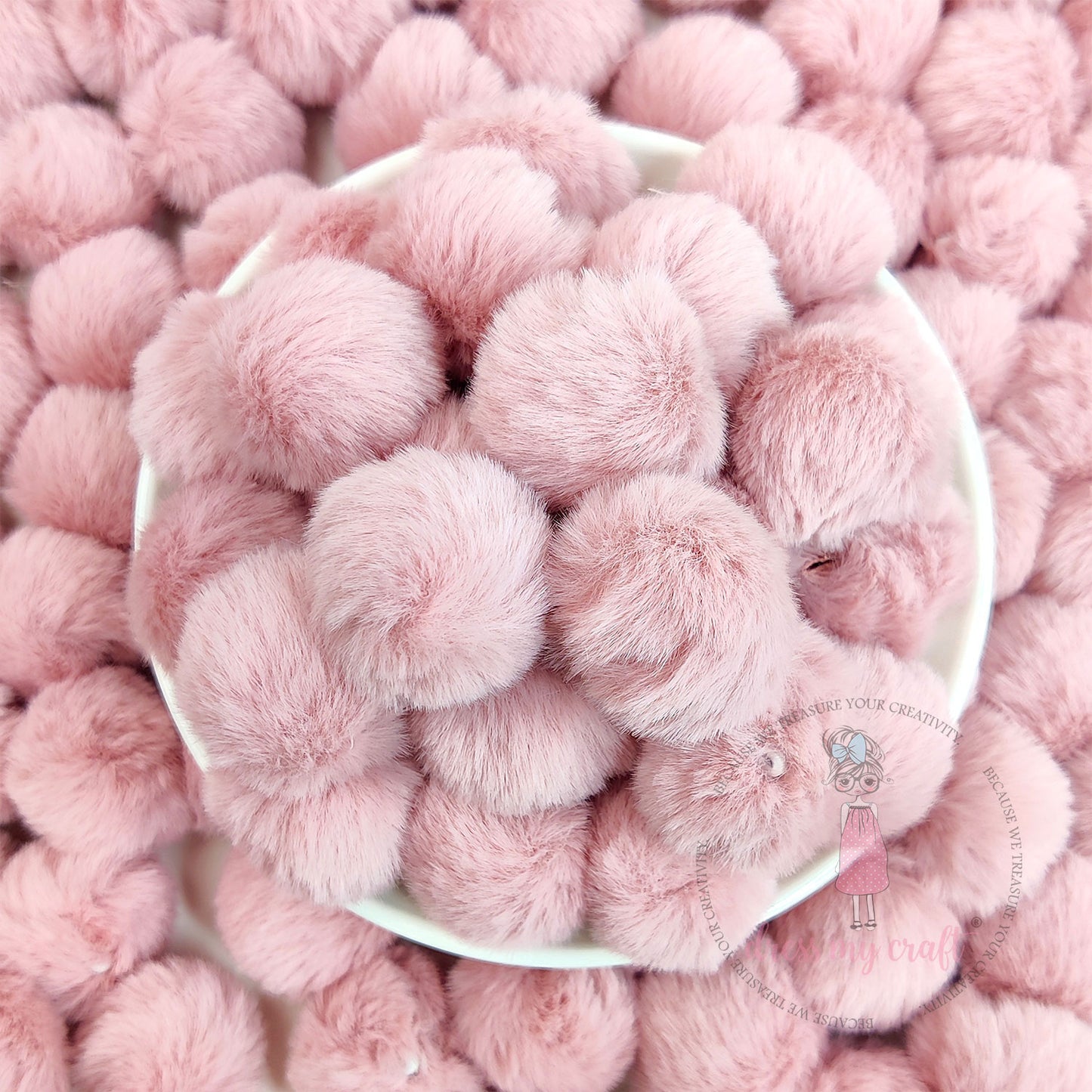 Pastel Pom Poms With Loop Big - Tea Rose