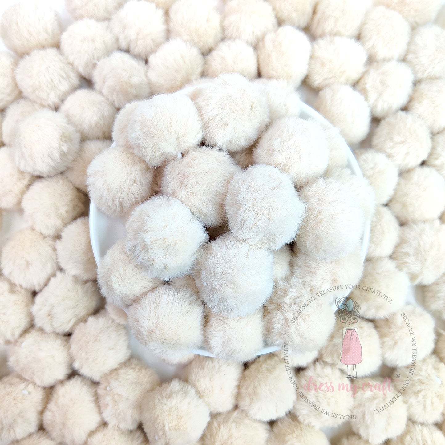 Pastel Pom Poms With Loop Big - Beige
