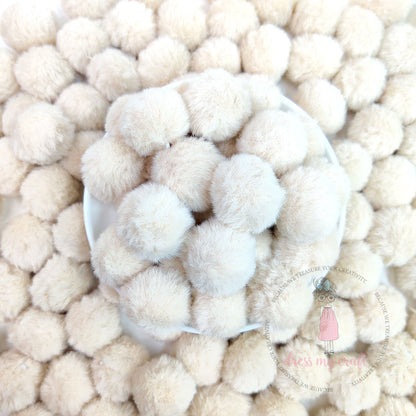 Pastel Pom Poms With Loop Big - Beige