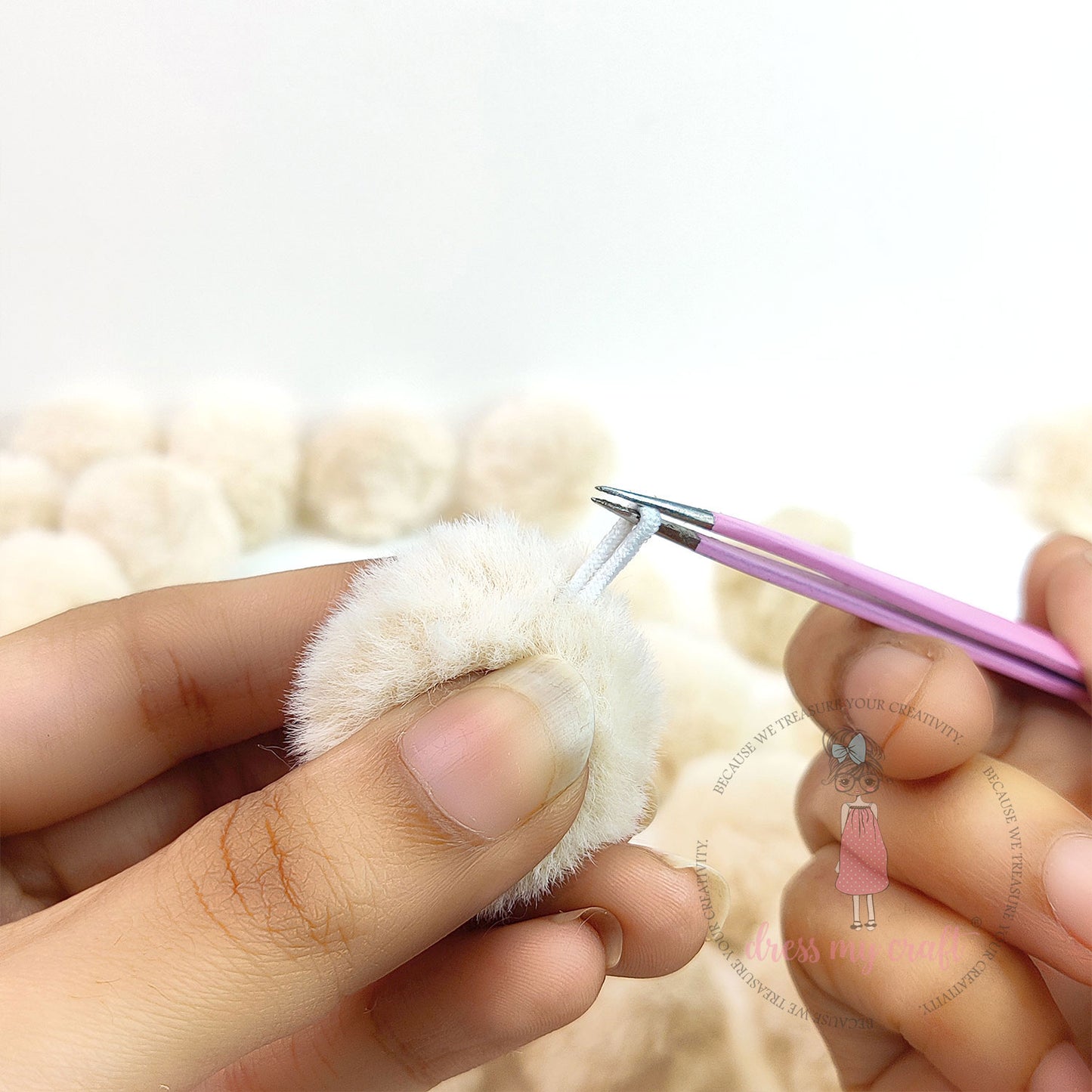 Pastel Pom Poms With Loop Big - Beige
