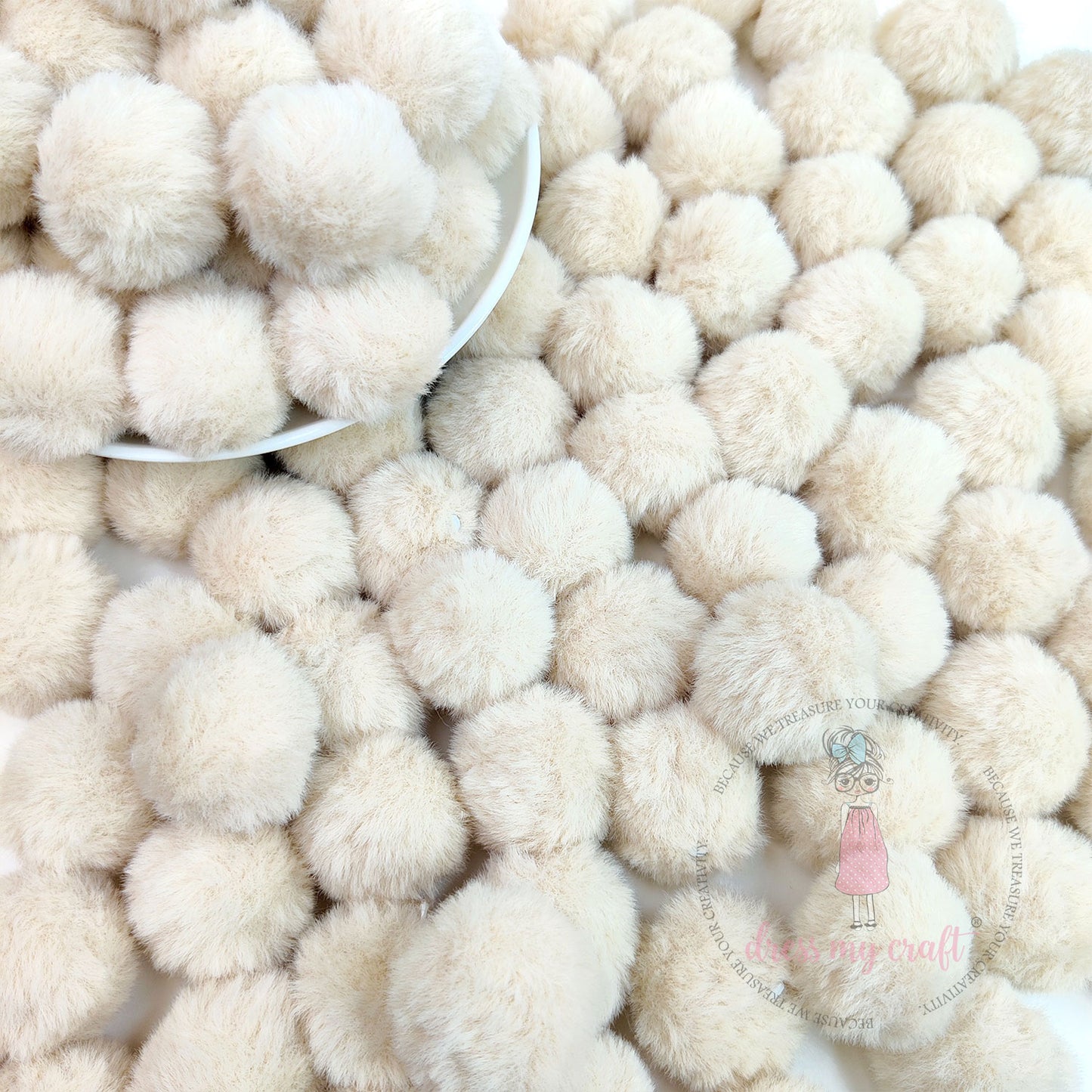 Pastel Pom Poms With Loop Big - Beige