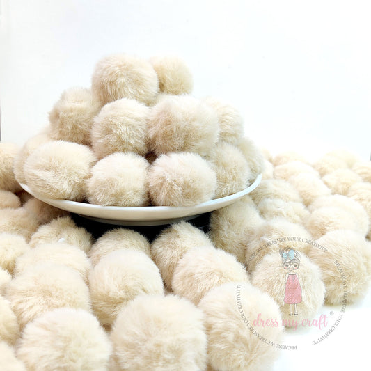 Pastel Pom Poms With Loop Big - Beige