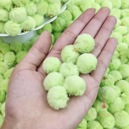 Pastel Pom Poms With Loop - Lime Green