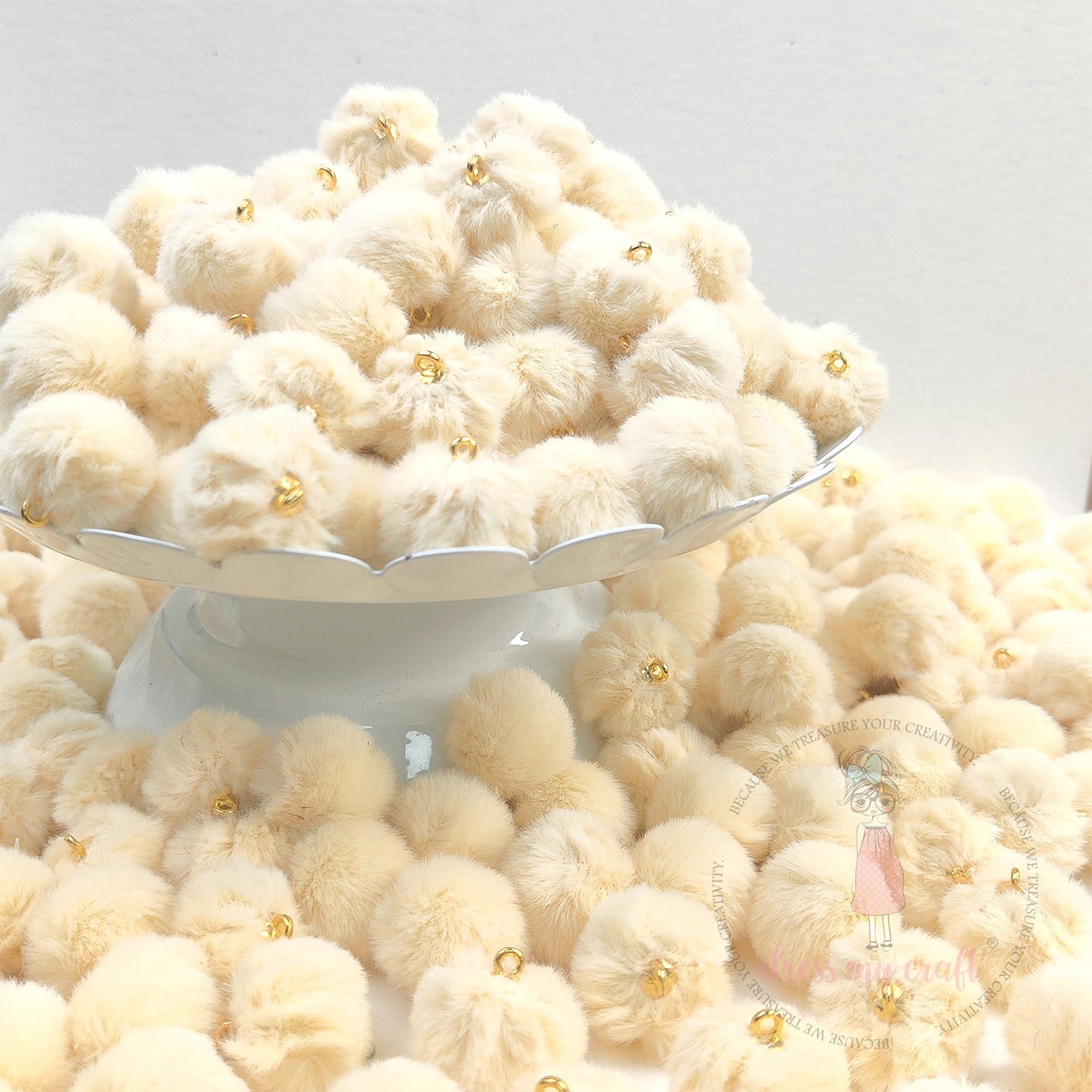 Pastel Pom Poms With Loop - Butter Scotch