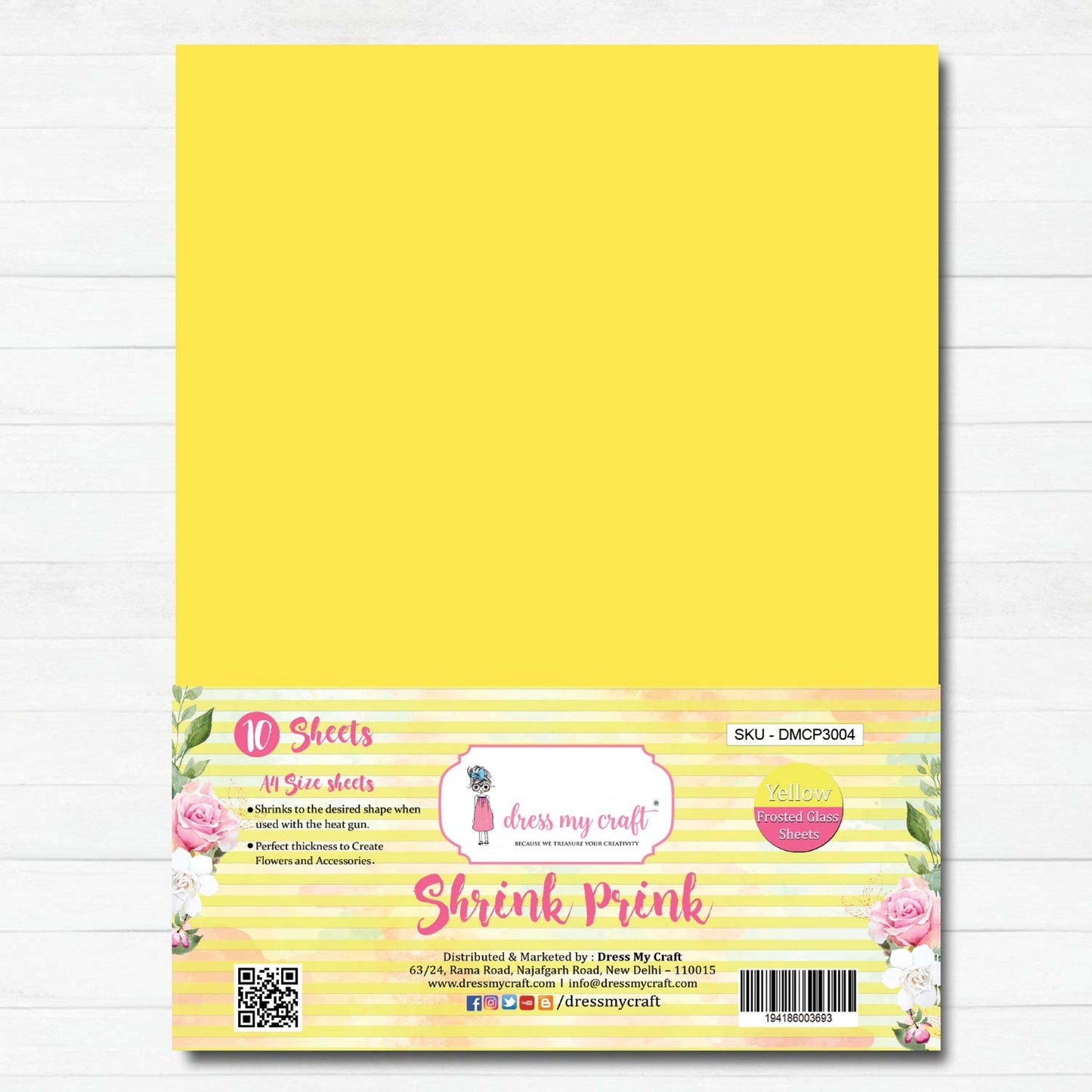 Yellow Frosted Glass Sheet - Shrink Prink