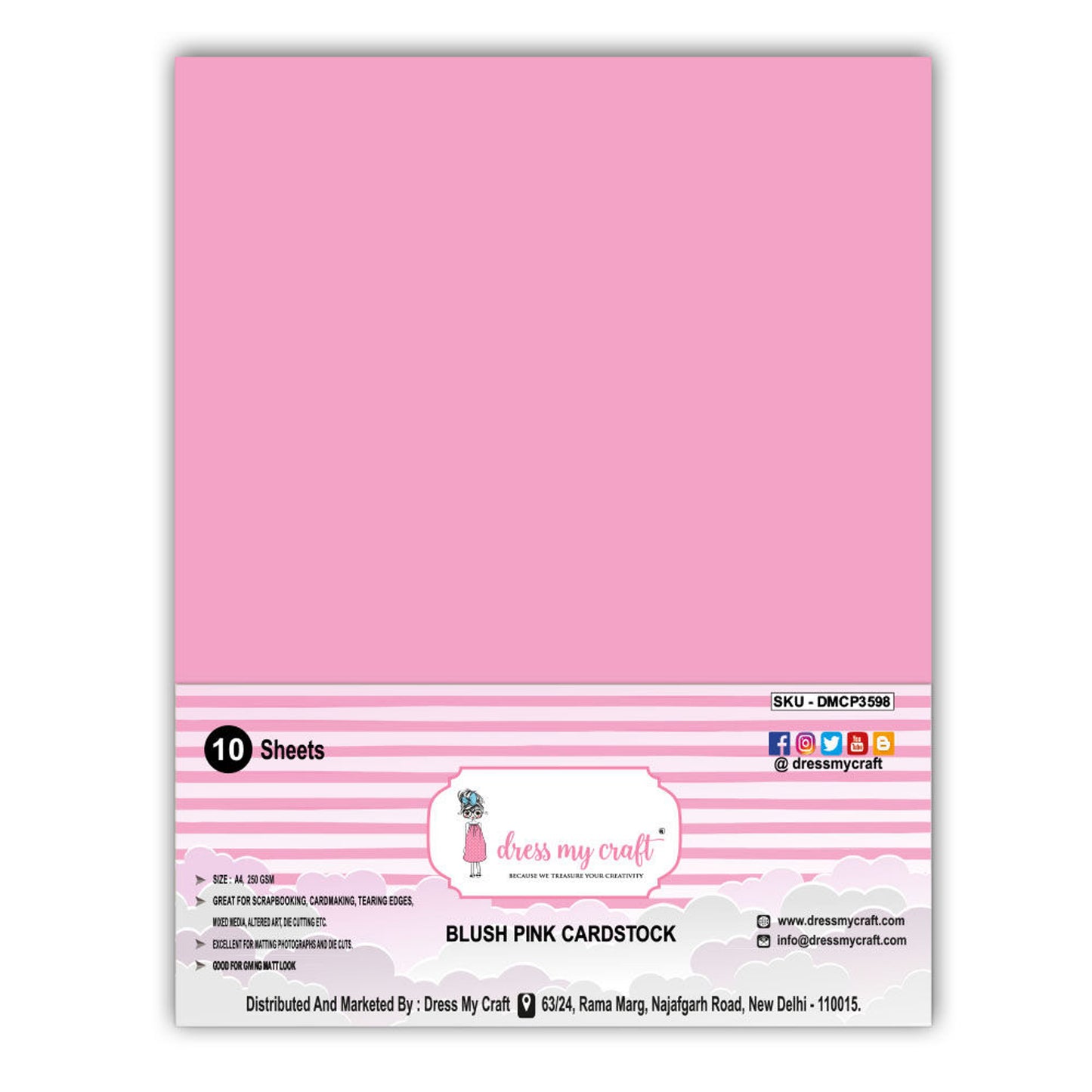 Blush Pink Cardstock - 8.25 inch x 11.75 inch - 250 gsm