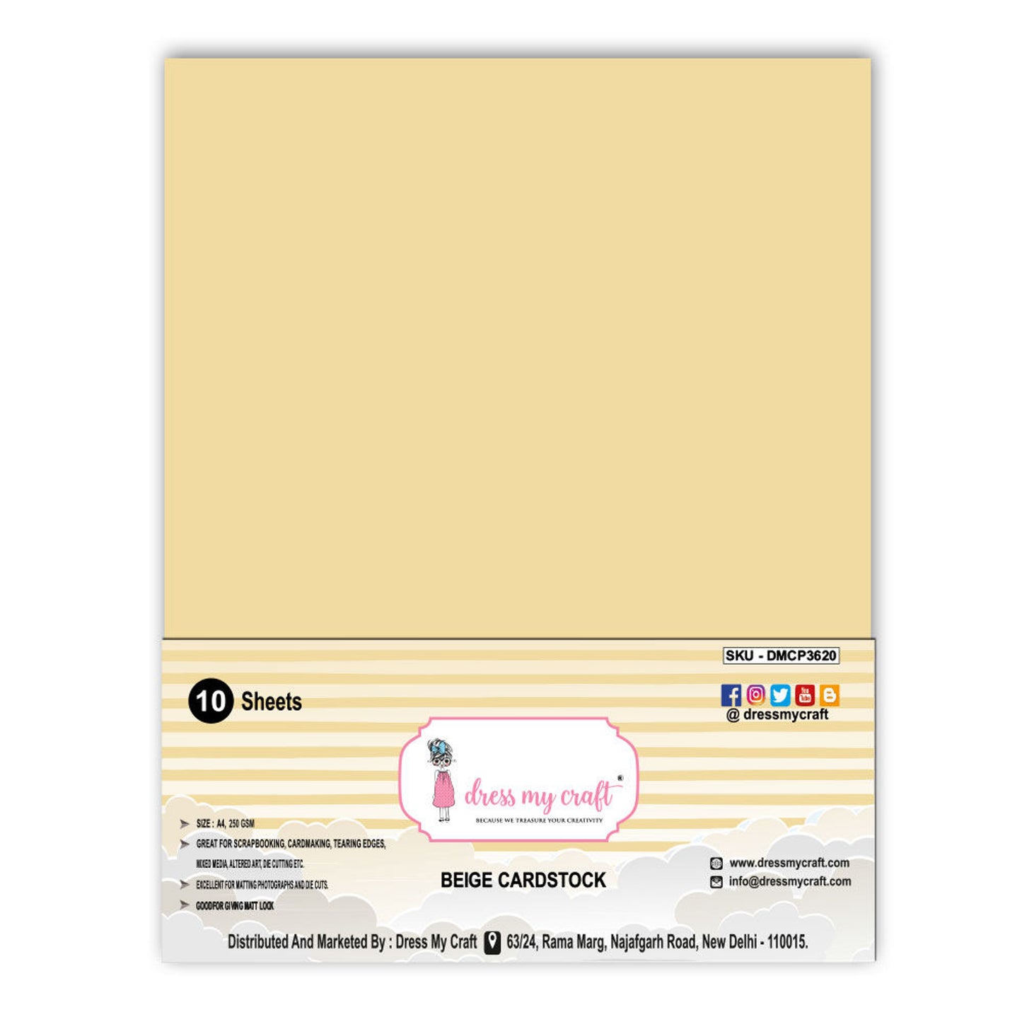 Beige Cardstock - 8.25 inch x 11.75 inch - 250 gsm