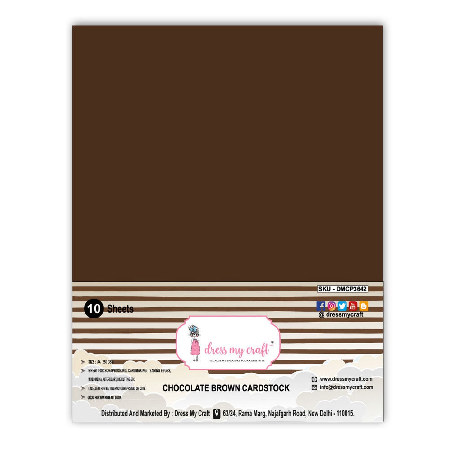 Chocolate Brown Cardstock - 8.25 inch x 11.75 inch - 250 gsm