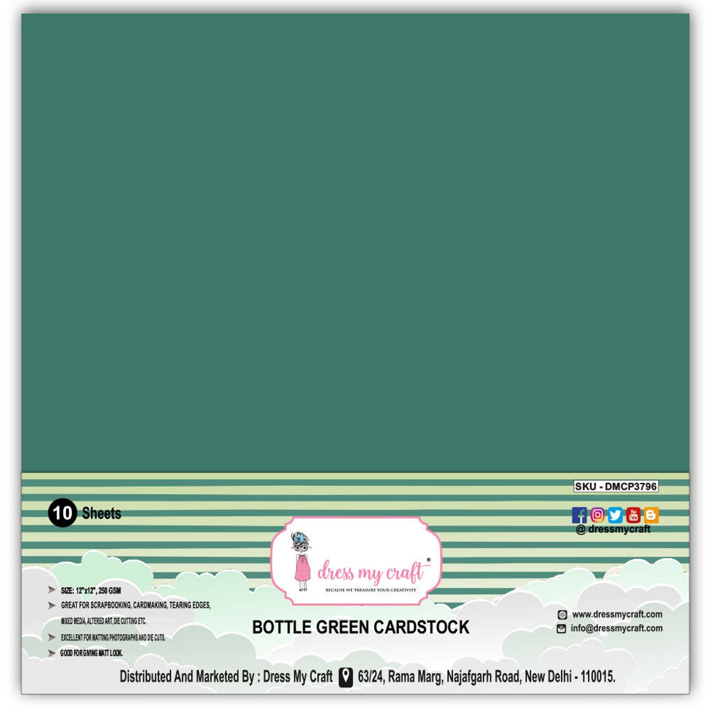 Bottle Green Cardstock 12x12 - 250 gsm