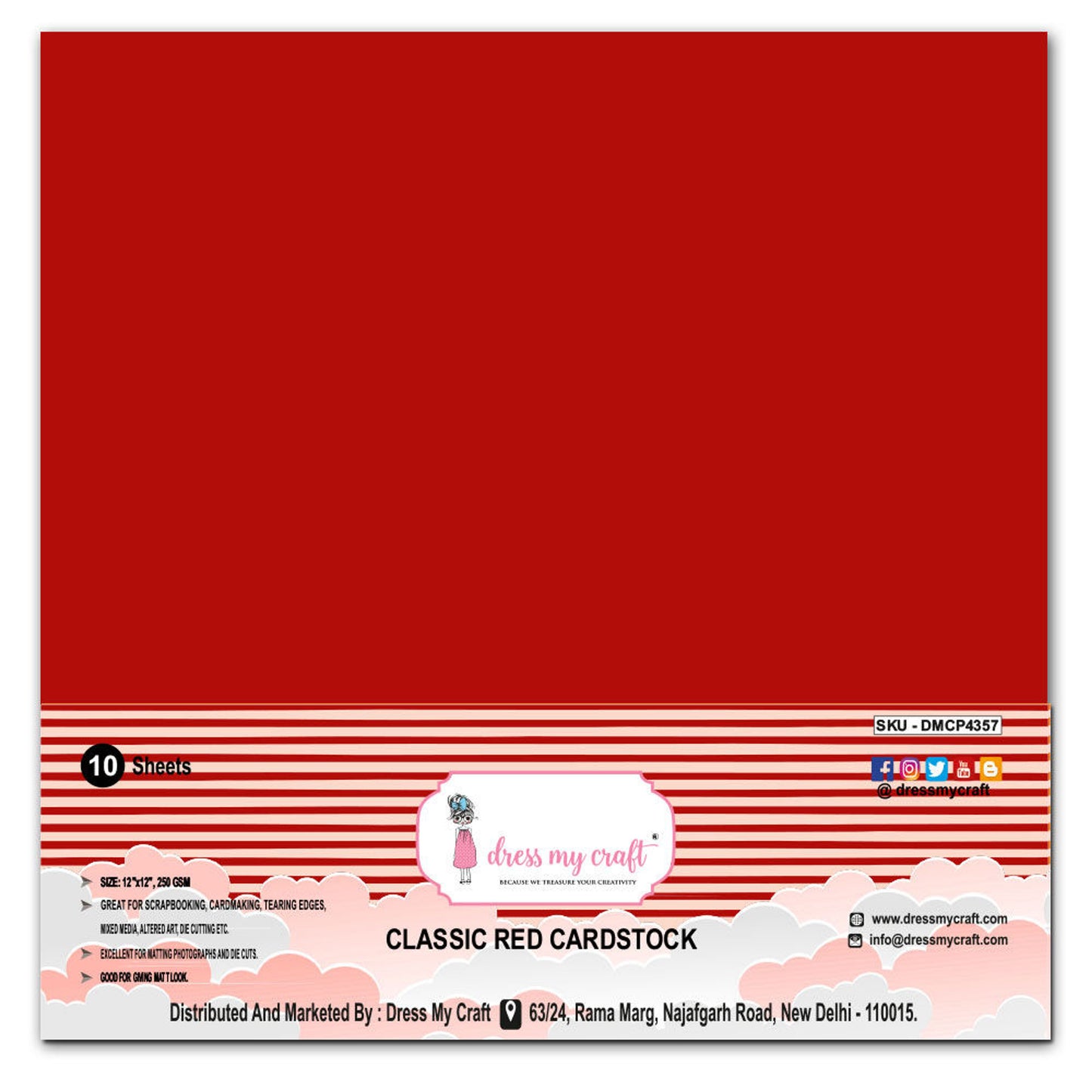 Classic Red Cardstock 12x12 - 250 gsm