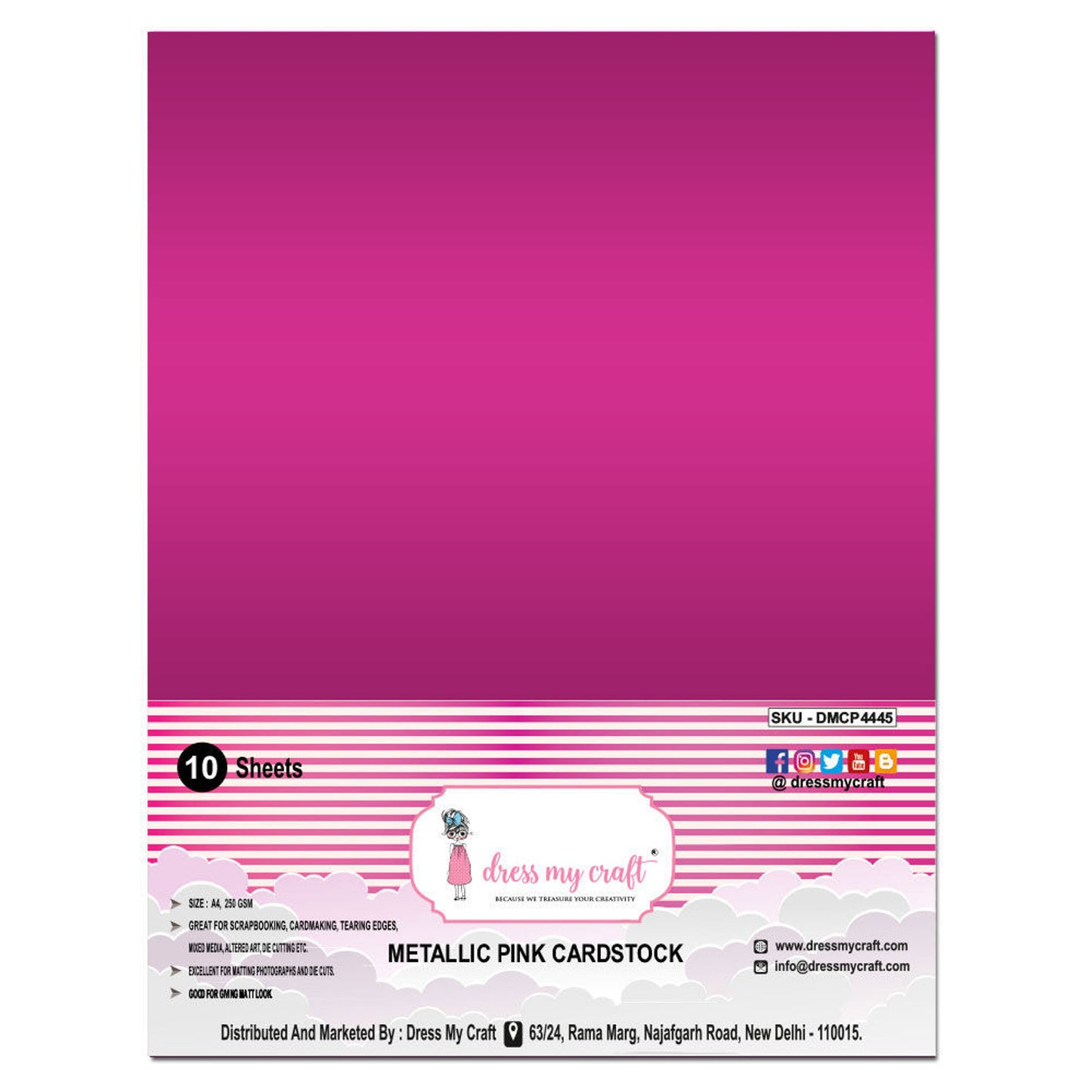 Metallic Pink Cardstock - 8.25 inch x 11.75 inch - 250 gsm