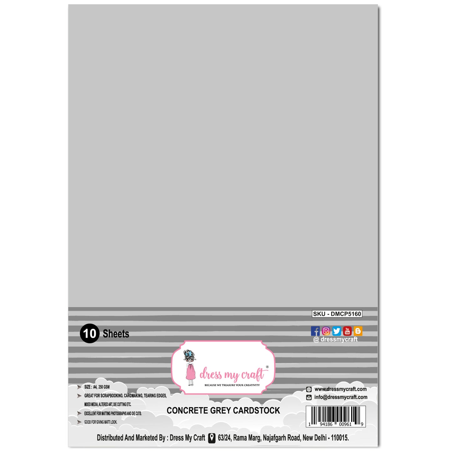 Concrete Grey Cardstock - 8.25 inch x 11.75 inch - 250 gsm