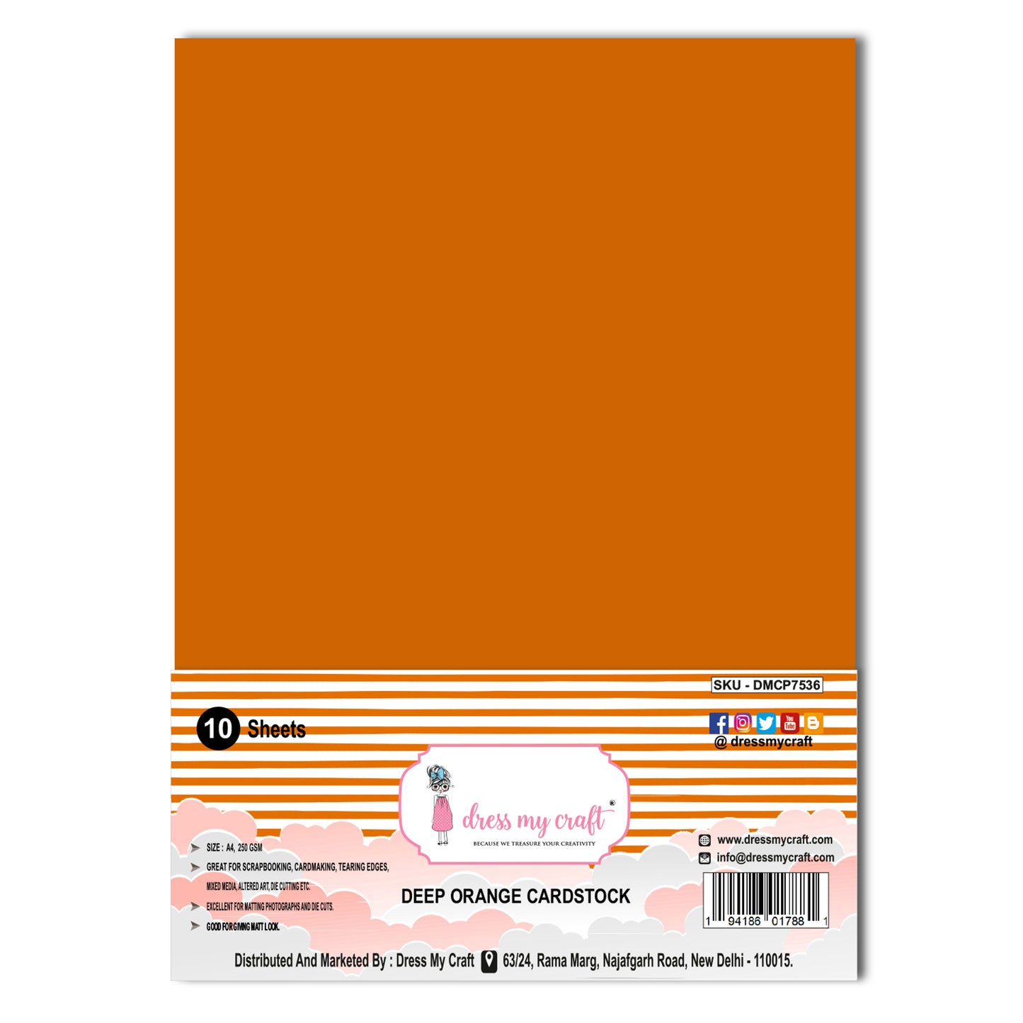 Deep Orange Cardstock - A4 - 250 Gsm