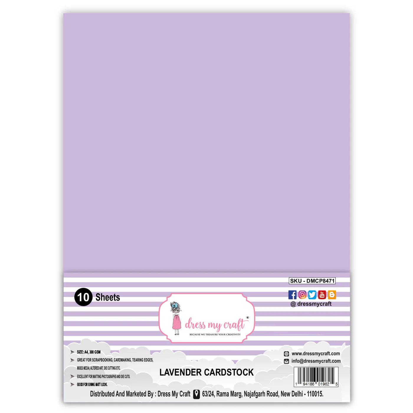 Lavender Cardstock - A4 (Pack of 10 Sheets)