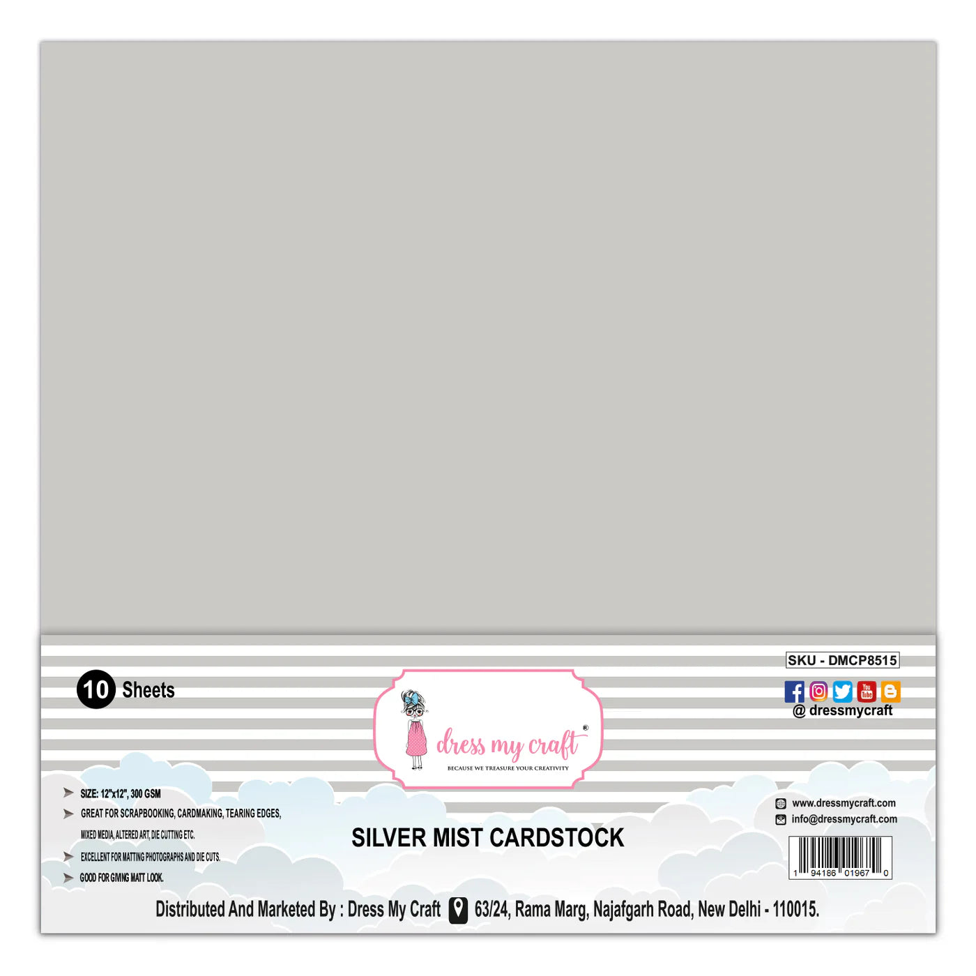 Silver Mist Cardstock - 12" x 12" (Pack of 10 Sheets)