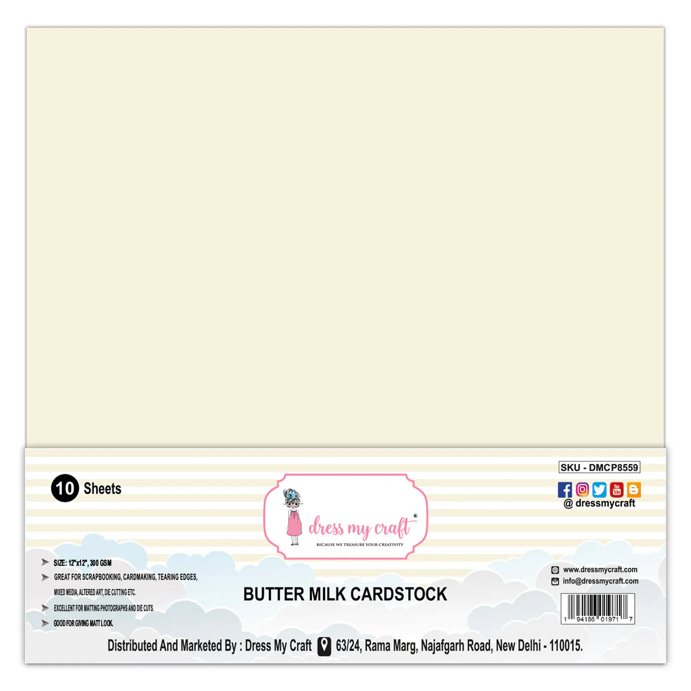 Butter Milk Cardstock - 12" x 12" (Pack of 10 Sheets)