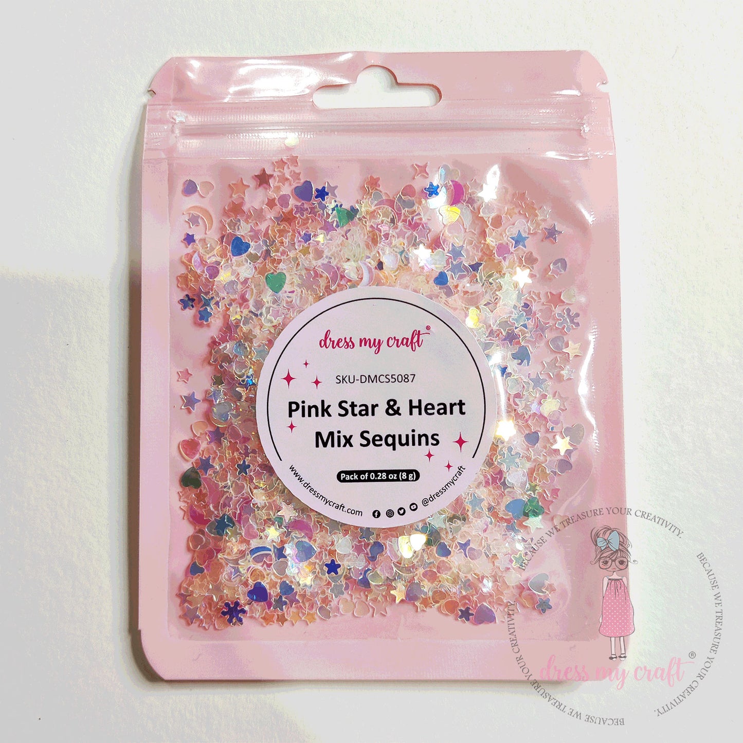 Pink Star & Heart Mix Sequins - 8gms