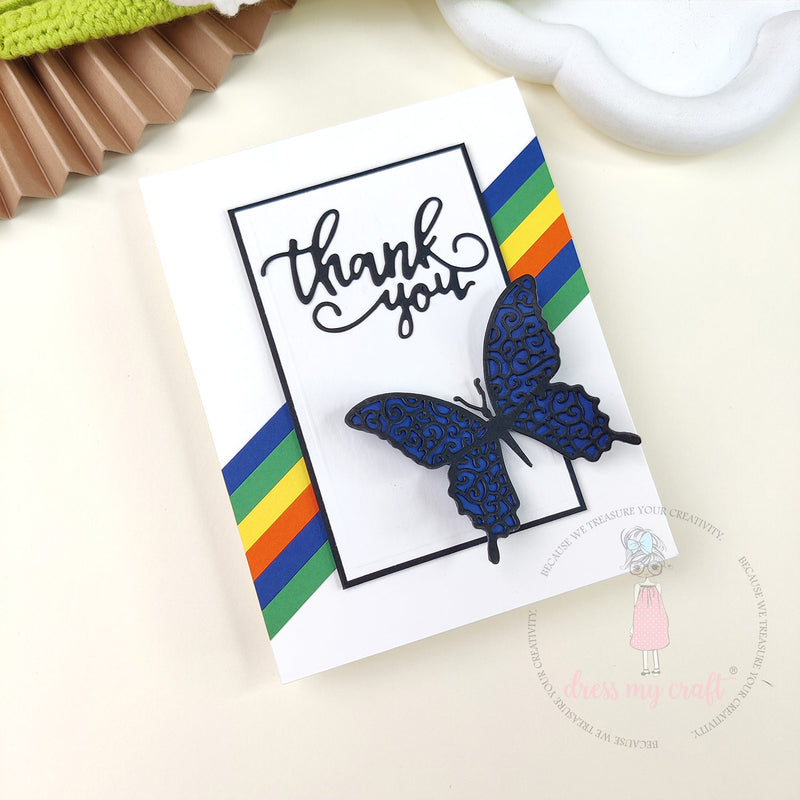 Bold Butterfly Thank You Card with Rainbow Stripes