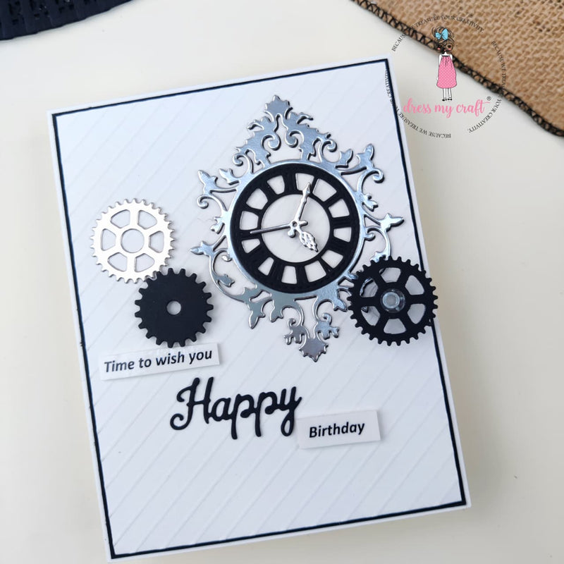 Happy Birthday Card With Vintage Clock And Gear Die