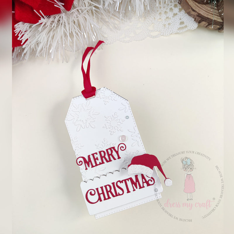 White & Red Snowflake Christmas Tag